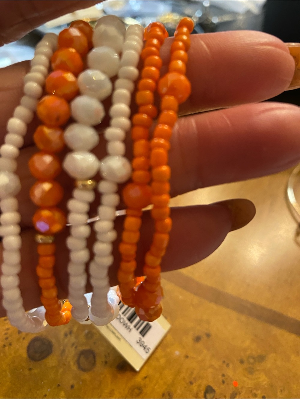Pomina Orange & White Beaded Stretch Bracelet Set